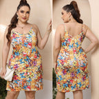 Damen figurbetontes Blumen-Minikleid mit Raffungen R&B
