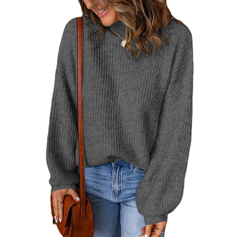 Damen lässiger Pullover mit hohen Kragen und strukturiertem Muster R&B