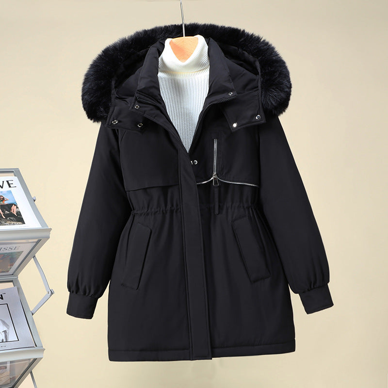 Damen funktionale Winterjacke mit abnehmbarer Kapuze und Kunstfellbesatz R&B