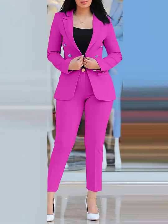 Damen Elegantes Anzug-Set mit tailliertem Blazer und schmalen Hosen R&B