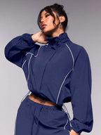 Damen sportliches Windbreaker-Oberteil mit elastischem Bund und modernem Reißverschluss R&B