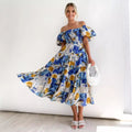 Damen Off-Shoulder Maxikleid mit voluminösen Puffärmeln R&B