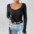 Damen Longsleeve Body mit schicker Wickeloptik und bequemen Ärmelabschlüssen R&B
