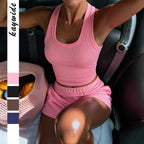 Damen Sportliches Crop-Top mit Shorts Set R&B