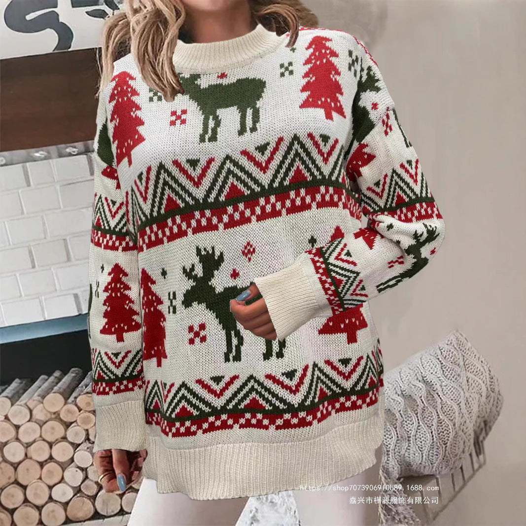 Damen Gemütlicher Weihnachts-Pullover mit festlichem Motiv und hoher Passform R&B