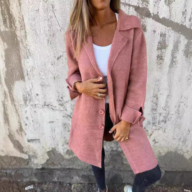 Damen kuscheliger Oversize-Mantel mit praktischen Taschen und elegantem Revers R&B