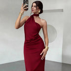 Damen Elegantes Langarm-Minikleid mit drapierter Silhouette und schickem Stehkragen R&B