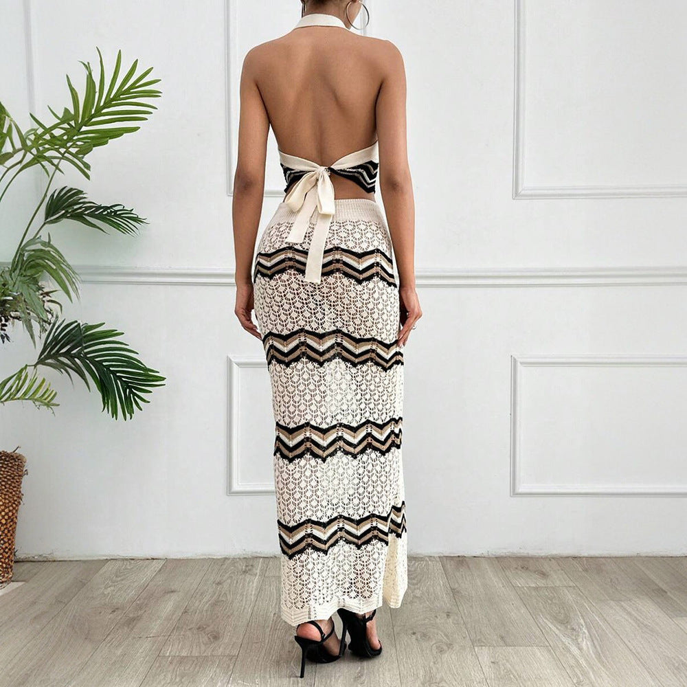 Damen elegantes Cropped Top und Maxi-Rock Set R&B