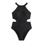 Damen Einteiler Badeanzug mit hohem Kragen und seitlichem Cut-Out