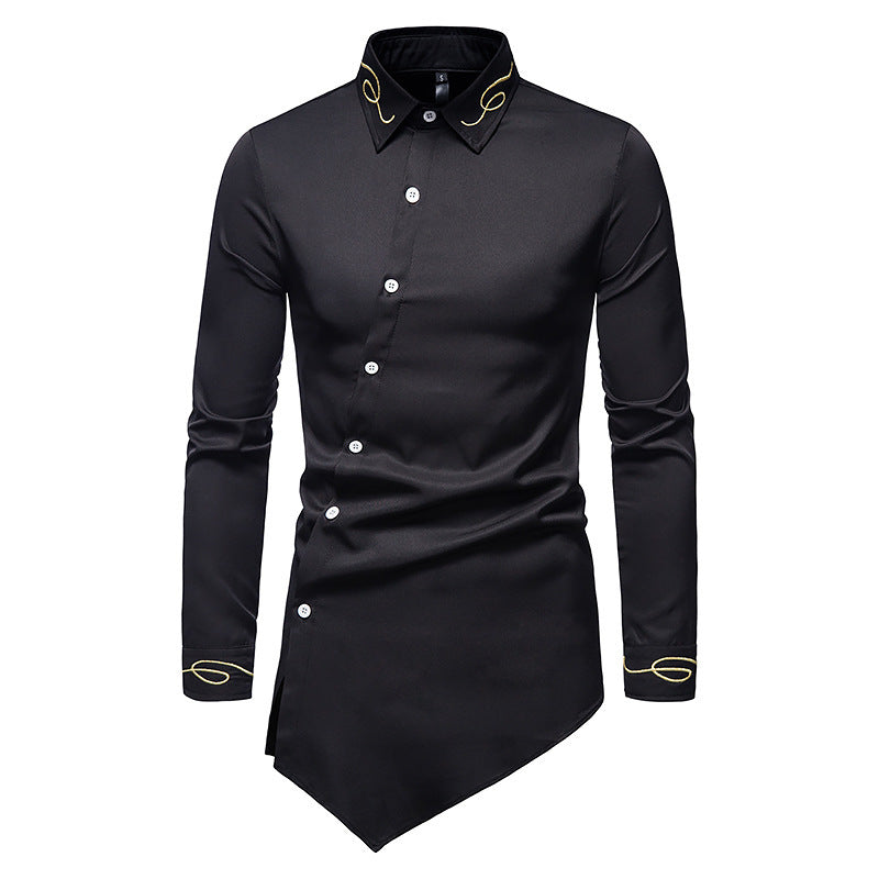 Herren Longsleeve Hemd im avantgardistischen Design mit asymmetrischem Saum R&B