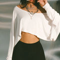 Damen Crop-Top mit dekorativem Schnitt und weiten Ärmeln
