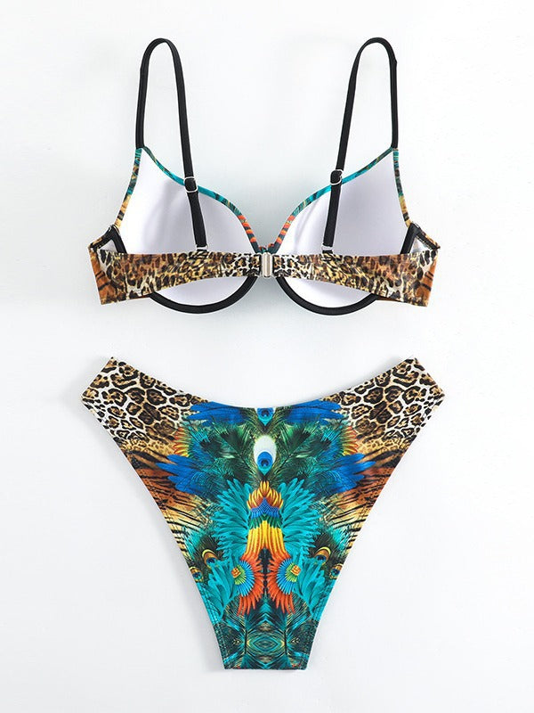 Damen Triangel-Bikini mit extravagantem Federdesign und funkelnden Akzenten R&B