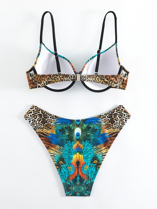 Damen Triangel-Bikini mit extravagantem Federdesign und funkelnden Akzenten R&B