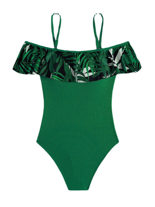 Damen eleganter Einteiler Badeanzug mit modischer Rüsche R&B