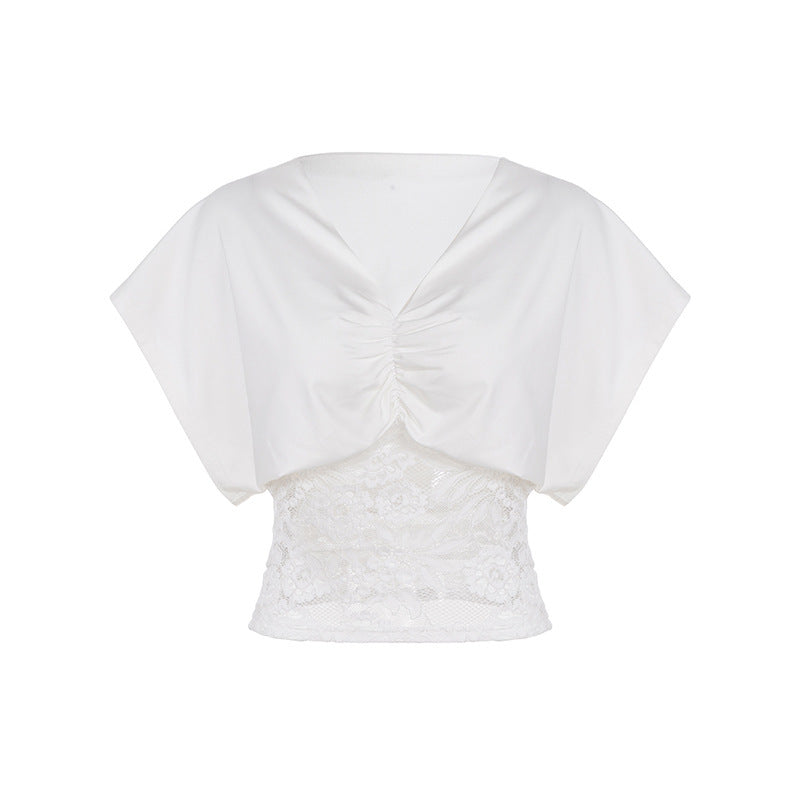 Damen elegantes Oberteil mit Spitze und Raffung R&B