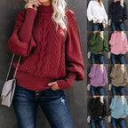 Damen Strickpullover mit hohem Kragen und strukturiertem Kabelmuster R&B