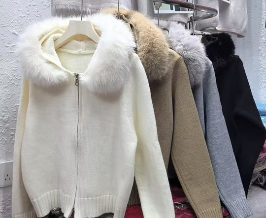 Damen Kuscheliger Hoodie mit attraktivem Fellkragen R&B
