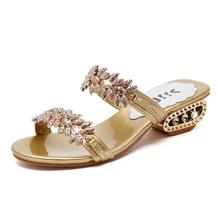 Damen elegante Sandalen mit funkelndem Blattdesign