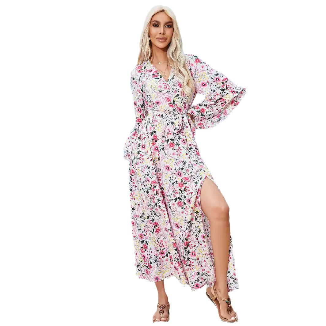 Damen Maxikleid mit floralen Mustern und Langen Ärmeln R&B