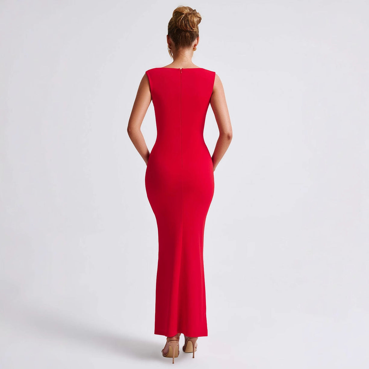 Damen Elegantes Langarm-Bodycon-Kleid mit quadratischem Ausschnitt und figurbetontem Schnitt R&B