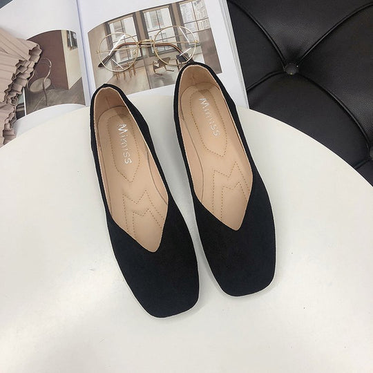 Damen Ballerinas aus Veloursleder mit elegantem V-Ausschnitt R&B