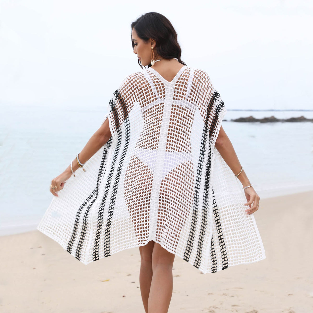 Damen Strickkimono aus luftigem Netzmaterial R&B