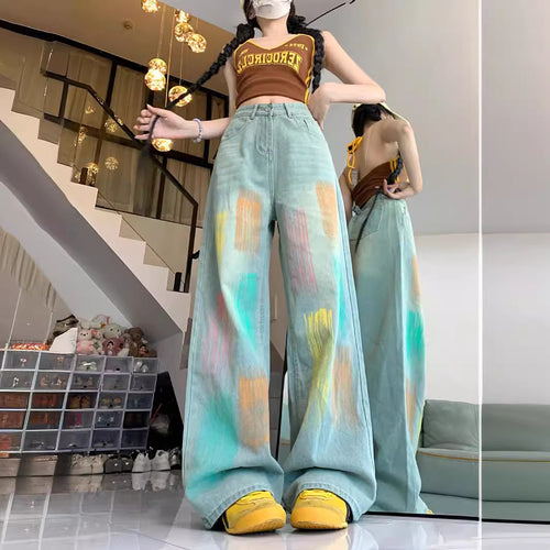 Damen Weit geschnittene Jeans mit modischem Farbspiel und hoher Taille R&B