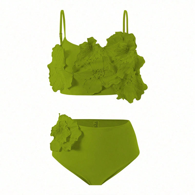 Damen Bikini-Set mit floralem Oberteil und hoch geschnittenem Höschen R&B