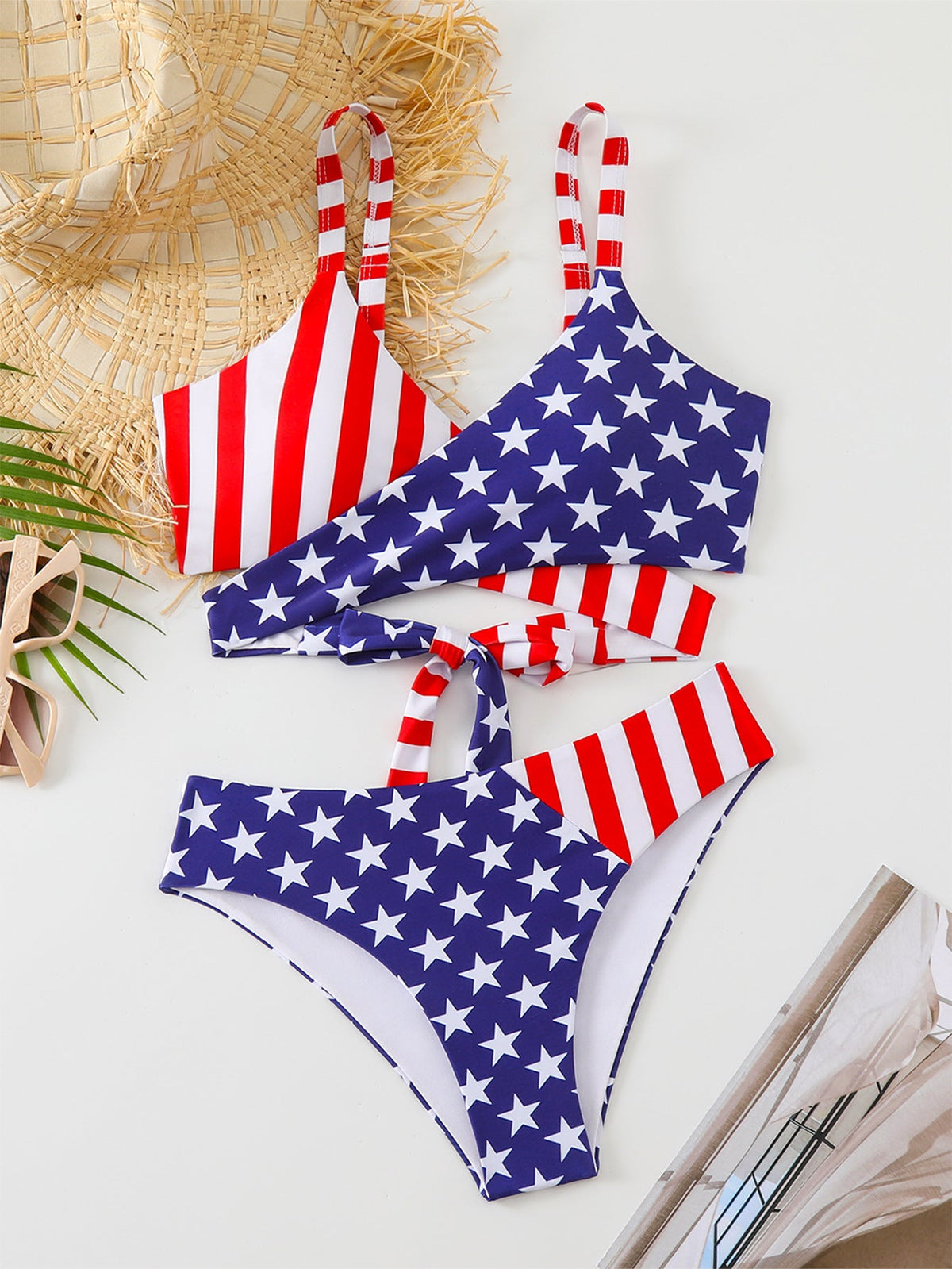 Damen Zweiteiliges Bikini-Set mit asymmetrischem Design und trendigem Sternenmuster R&B