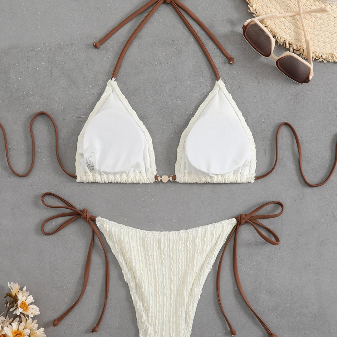 Damen Triangel-Bikini mit feiner Rippstruktur und eleganten Bindebändern R&B