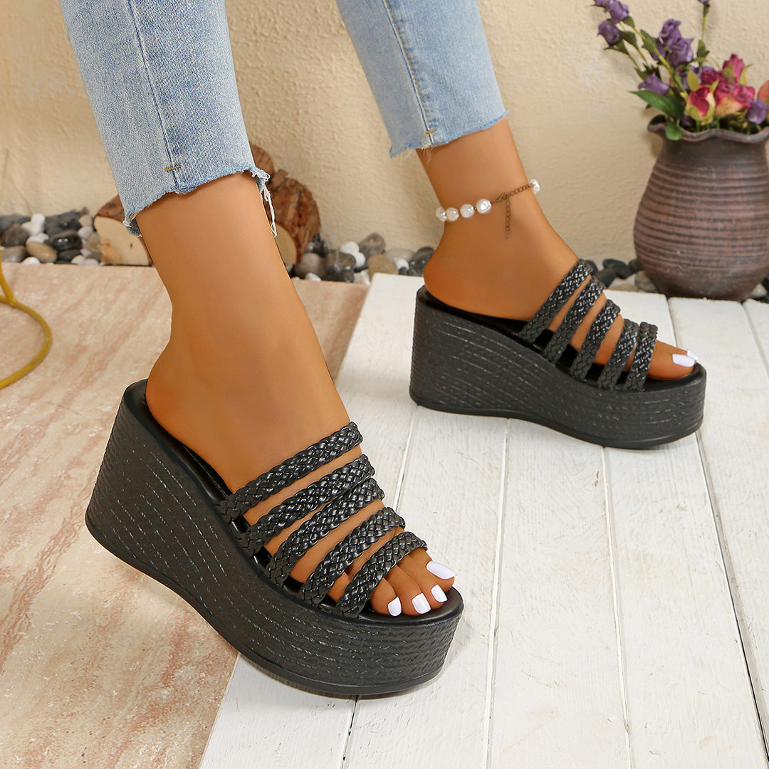 Damen Keil-Sandaletten mit geflochtenem Riemen-Design R&B