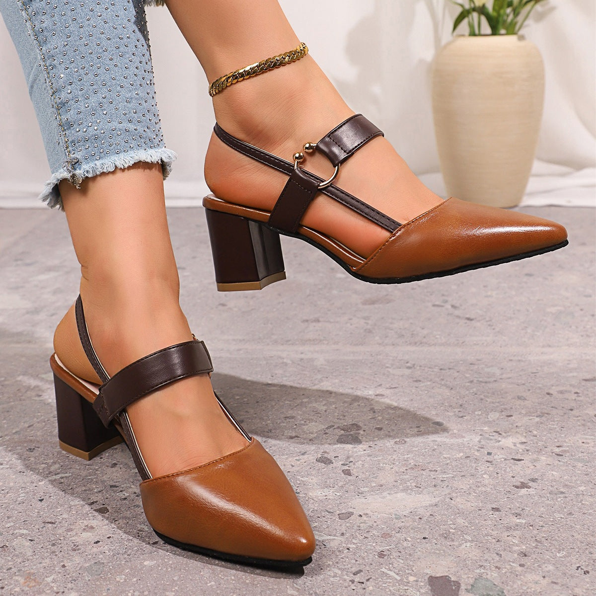 Damen Elegante Slingback-Pumps mit modischer Riemchen-Verzierung R&B