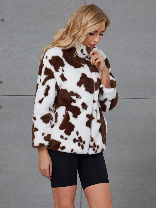 Damen Kuschelige Kunstpelzjacke mit tierischem Muster R&B