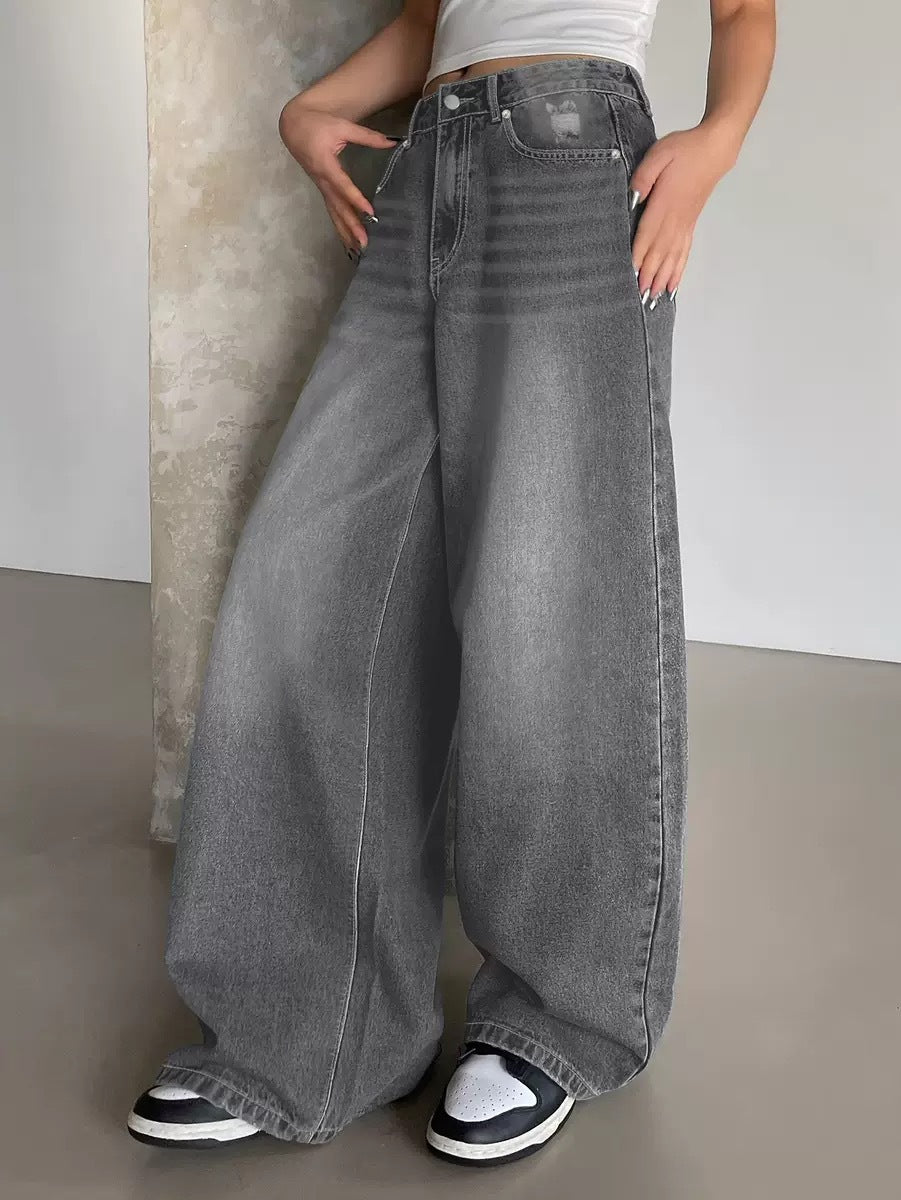 Damen Weite Jeanshose im lässigen Urban-Style mit hohem Taillenbund R&B