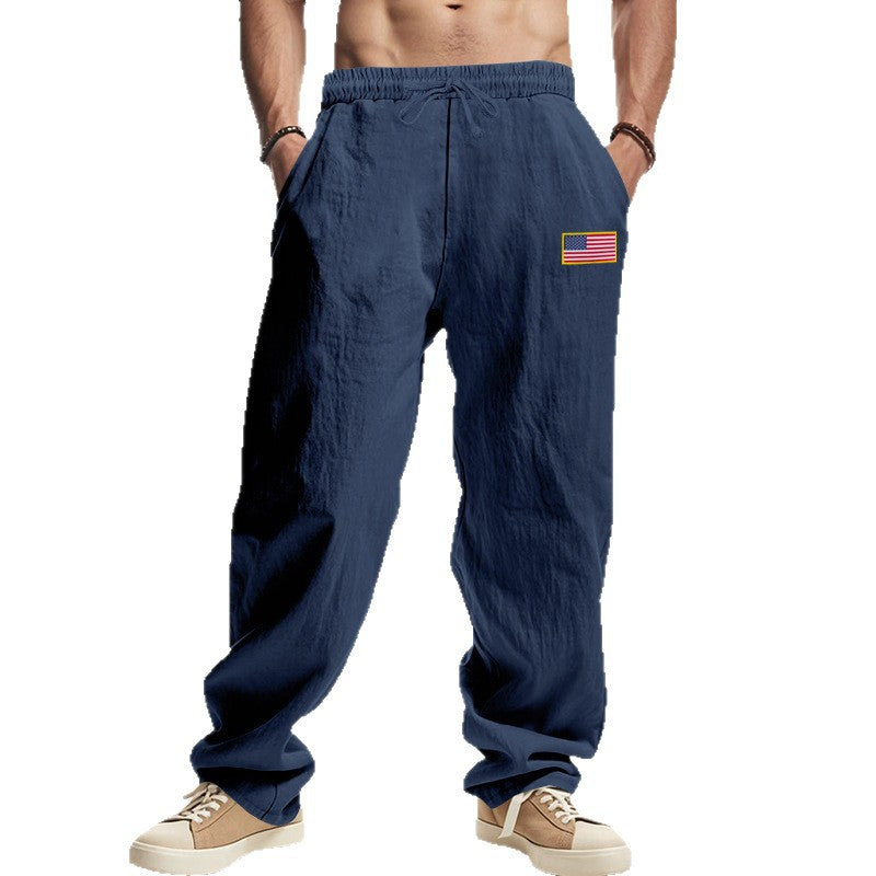 Herren lässige Strandhose mit amerikanischer Flaggen-Applikation und elastischem Bund R&B