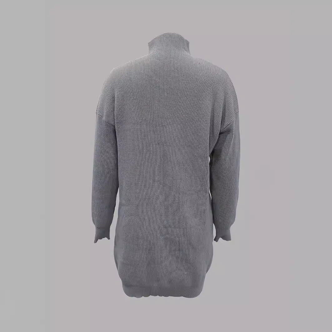 Damen Modisches Strickkleid mit hohem Kragen und oversize Schnitt R&B