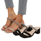 Damen elegante Blockabsatzsandalen mit Glitzer-Details R&B