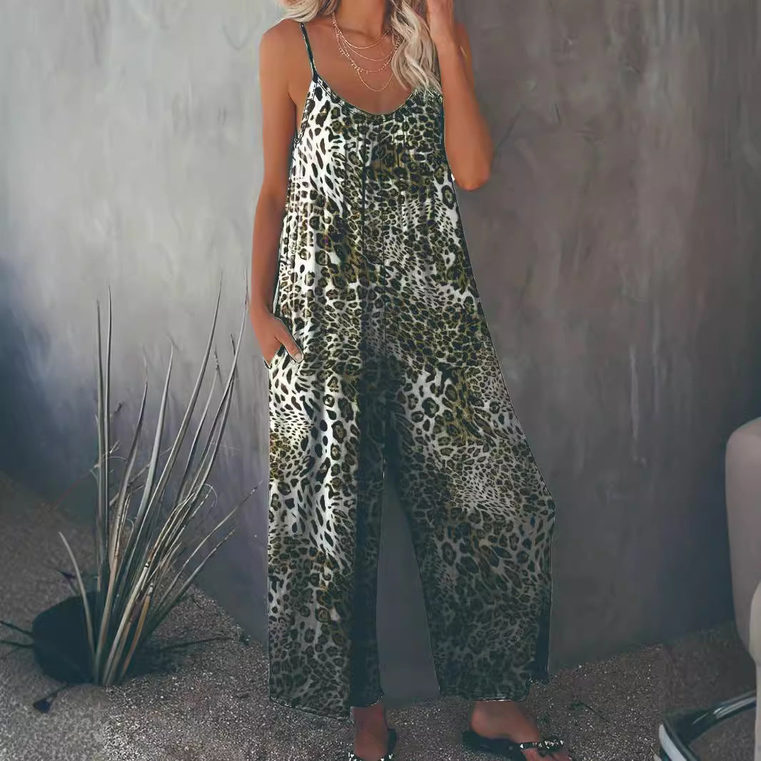 Damen Lockere Jumpsuit mit Animal-Print und praktischen Taschen R&B