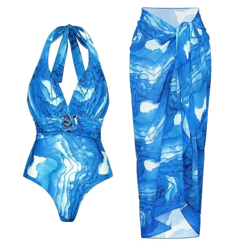 Damen Einteiler Badeanzug mit Wickelrock R&B
