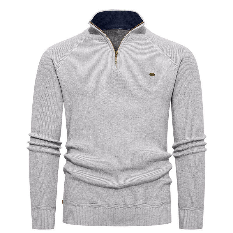 Herren hochwertiger Strickpullover mit Stehkragen und modernem Reißverschluss R&B