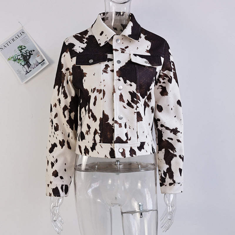 Damen Denim-Jacke im lässigen Cow-Print mit strukturierten Akzenten R&B