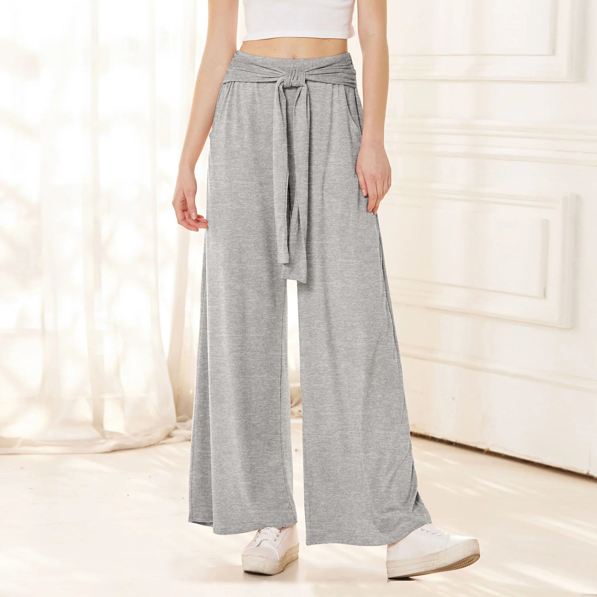 Damen Weit geschnittene Sommerhose mit hochwertigem Bund und eleganter Schleifendetail R&B