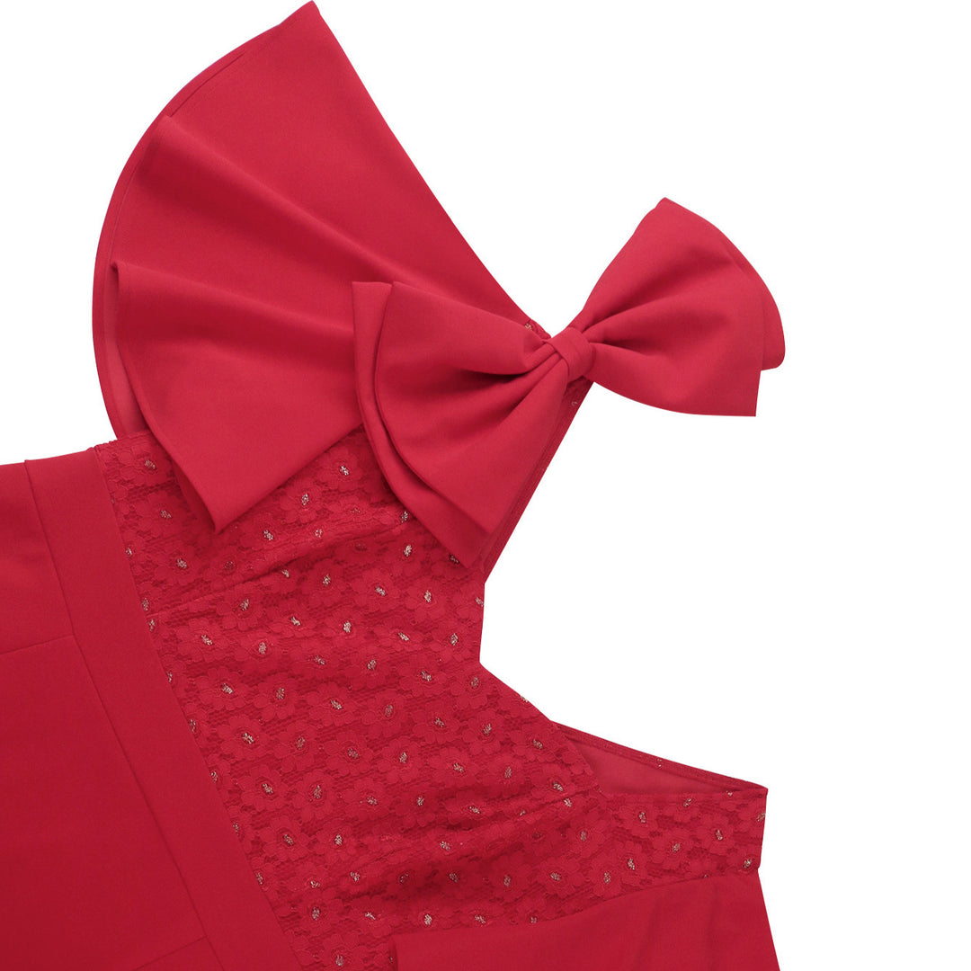 Damen Elegantes Abendkleid mit floralem Spitzenoberteil und voluminösen Rüschensäumen R&B