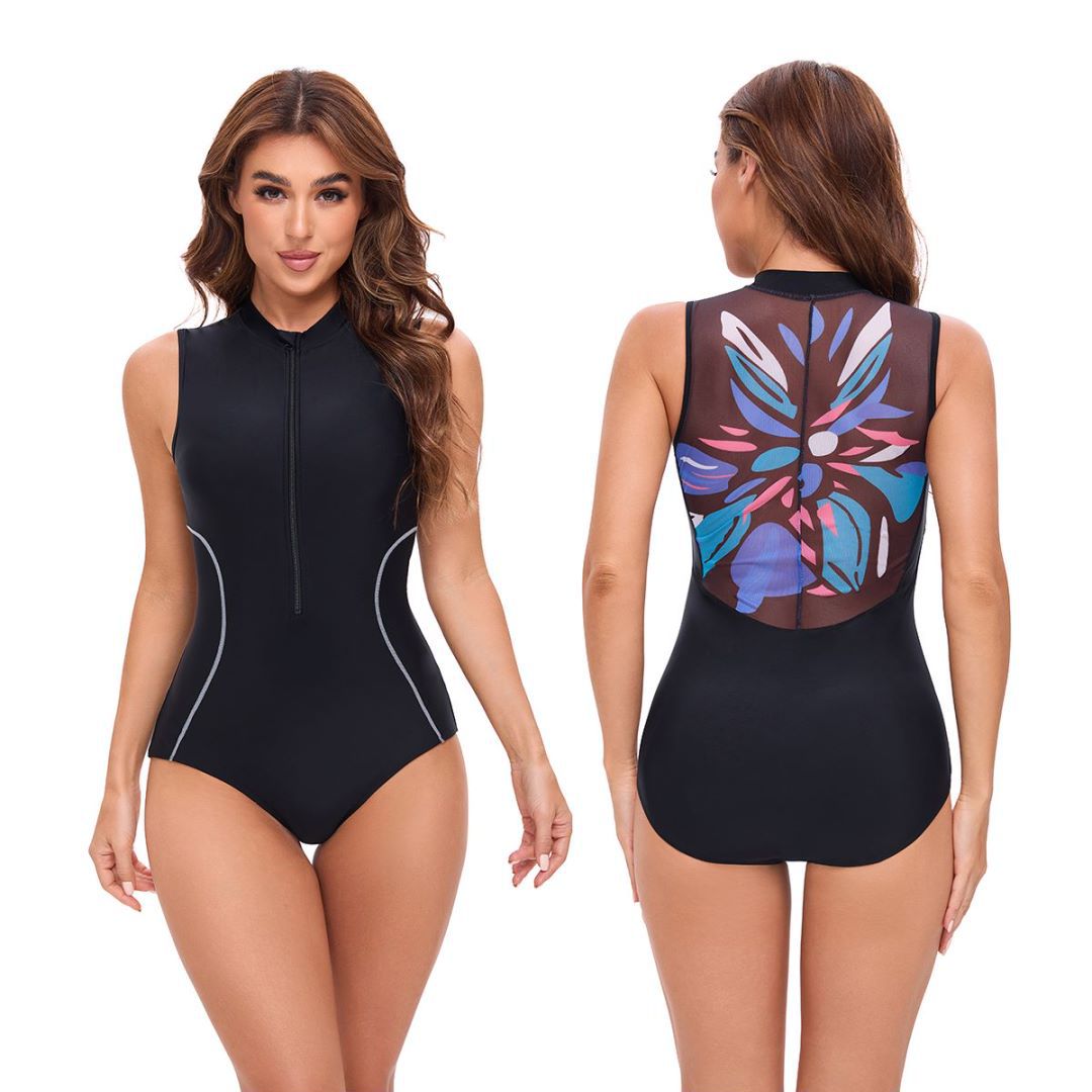 Damen ärmelloser Schwimmanzug mit floralem Rückendesign R&B