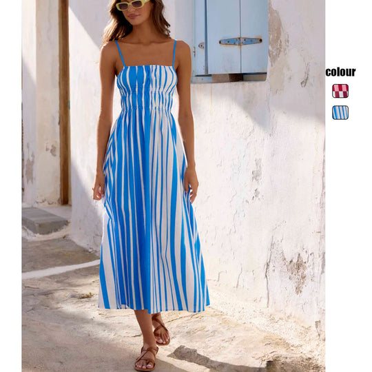 Damen Sommerliches Maxikleid mit schmalen Trägern und raffiniertem Streifenmuster R&B