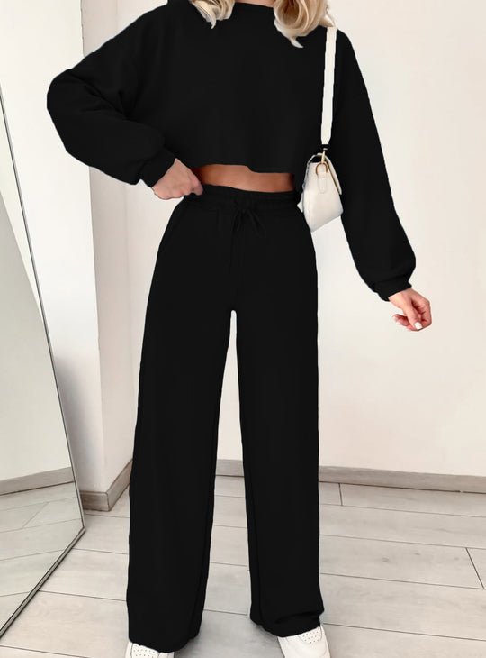 Damen lässiges Crop-Oberteil mit hoher Taille und weitem Hosenanzug R&B