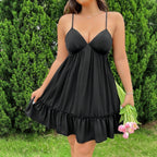 Damen luftiges Strandkleid mit Rüschenabschluss und verstellbaren Trägern R&B