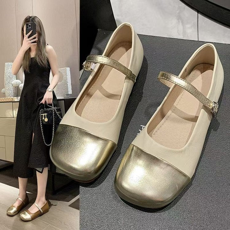 Damen Ballerinas mit elegantem Riemen und glänzender Zehenkappe R&B