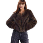 Damen Plush-Cropped-Jacke mit elegantem Fellbesatz R&B
