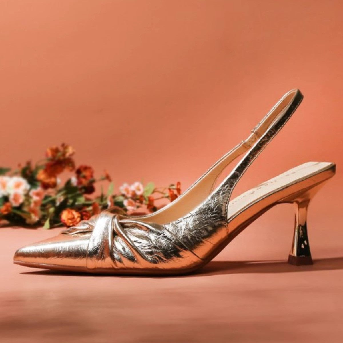 Damen elegante Slingback-Pumps mit metallic glänzendem Obermaterial R&B